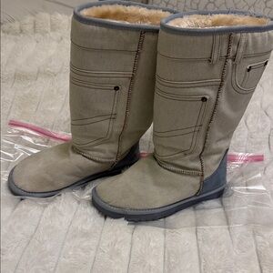 Fashion Nova Beige and Gray Winter Boots